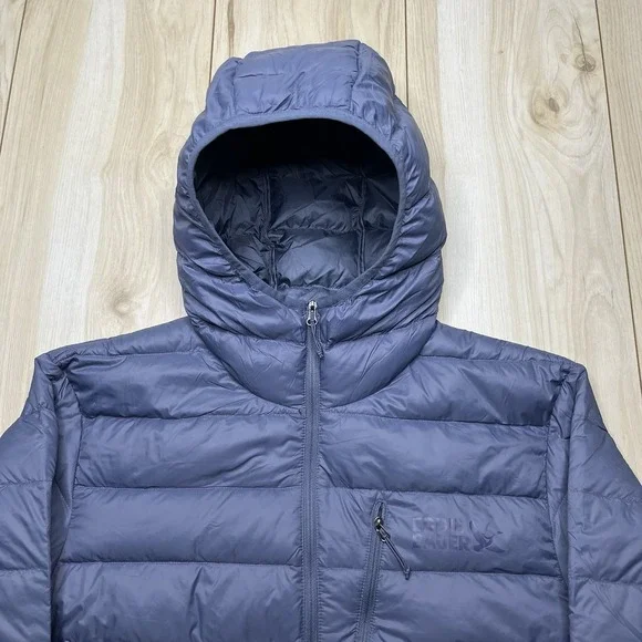 Eddie Bauer 550 Down Puffer Jacket Mens Medium Gray Hooded Lightweight Packable - Picture 2 of 14
